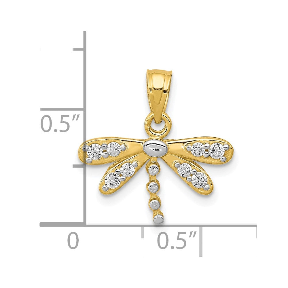 10K Yellow W/Rhodium W/ Rhodium Cz Dragonfly Charm