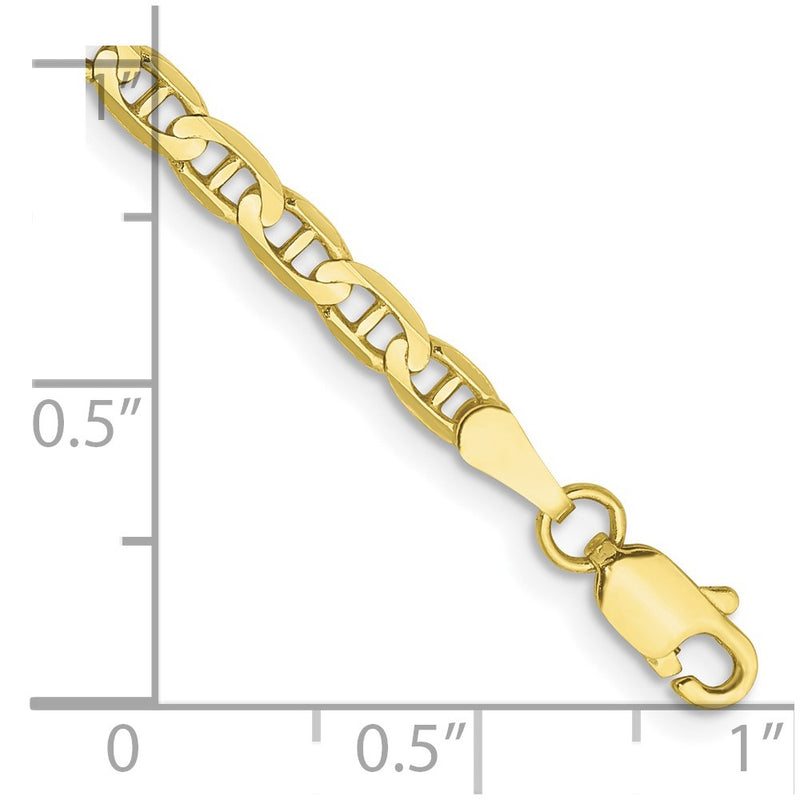 8 Inch 10K Yellow Gold 3mm Concave Anchor Chain Bracelet