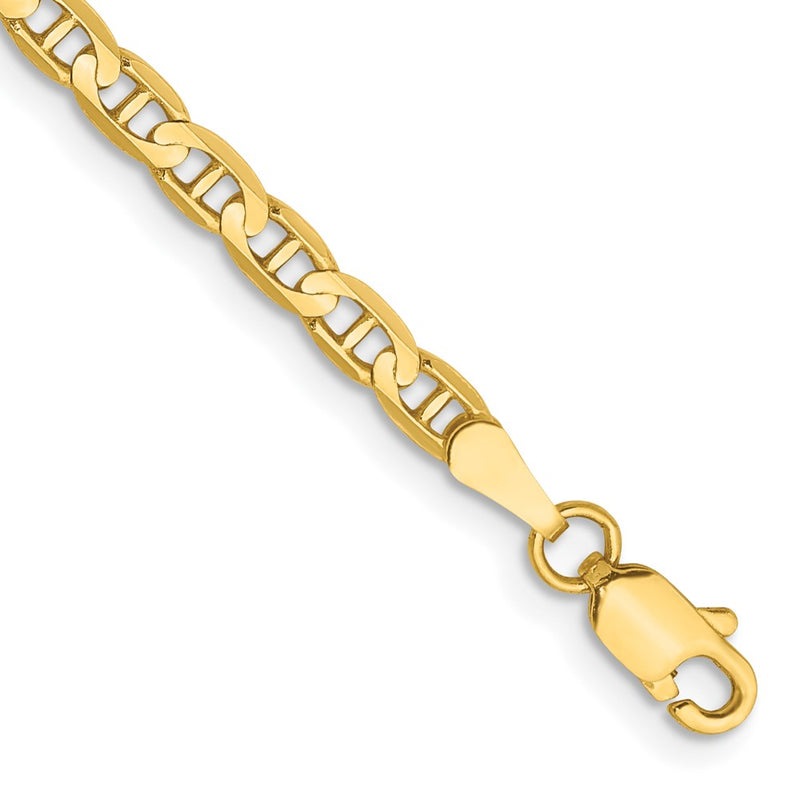 10K Yellow Gold 3mm Concave Anchor Chain Bracelet
