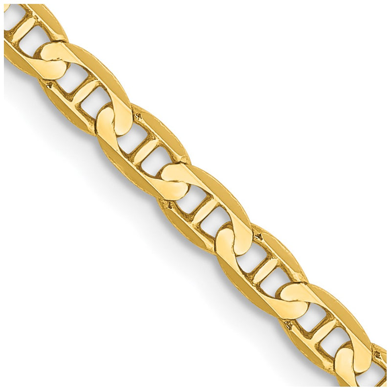 10K Yellow Gold 3mm Concave Anchor Chain Necklace