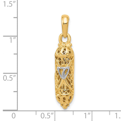 10K Yellow W/Rhodium & Rhodium Mezuzah W/Shin Charm