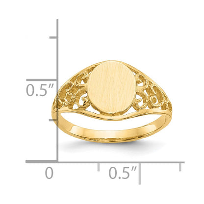 10K Yellow Gold 8.5X7.5mm Satin Open Back Filigree Signet Ring