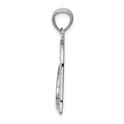 10K White Gold 10K Solid Satin Diamond-Cut Reversible Heart Pendant