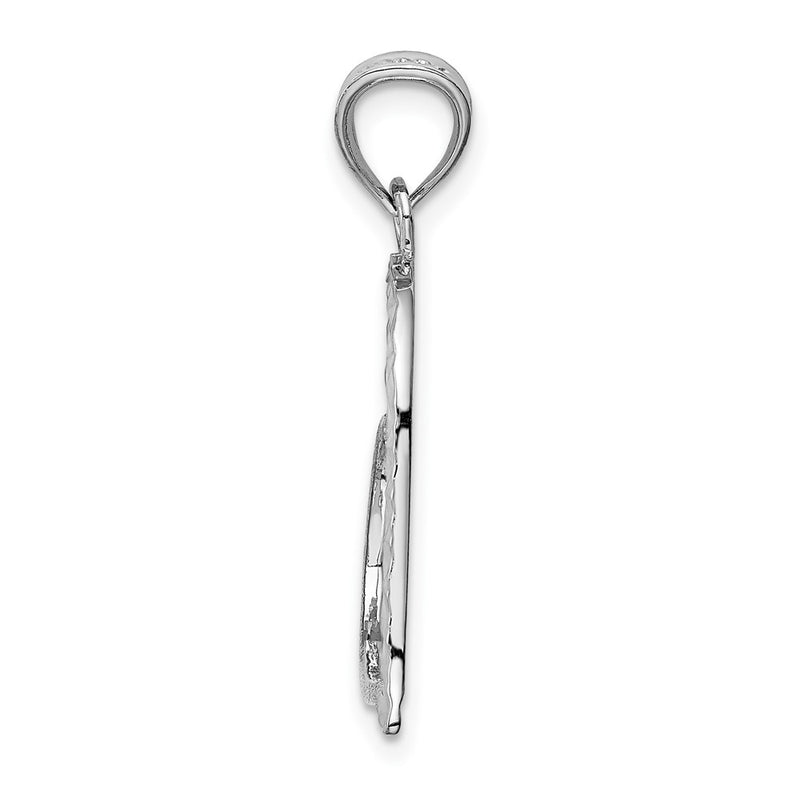 10K White Gold 10K Solid Satin Diamond-Cut Reversible Heart Pendant