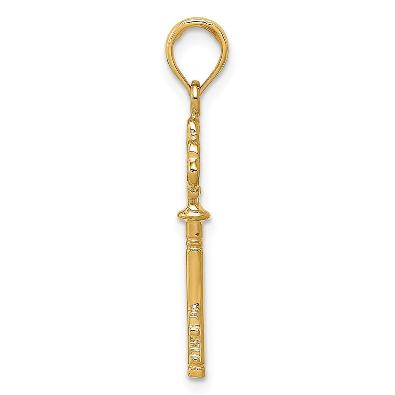 10K Yellow Gold Polished 3-D Hearts Key Charm