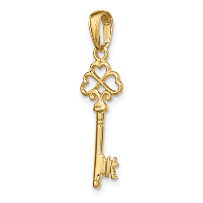 10K Yellow Gold Polished 3-D Hearts Key Charm
