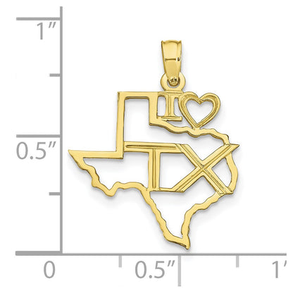 10K Yellow Gold 10K Solid Texas State Pendant
