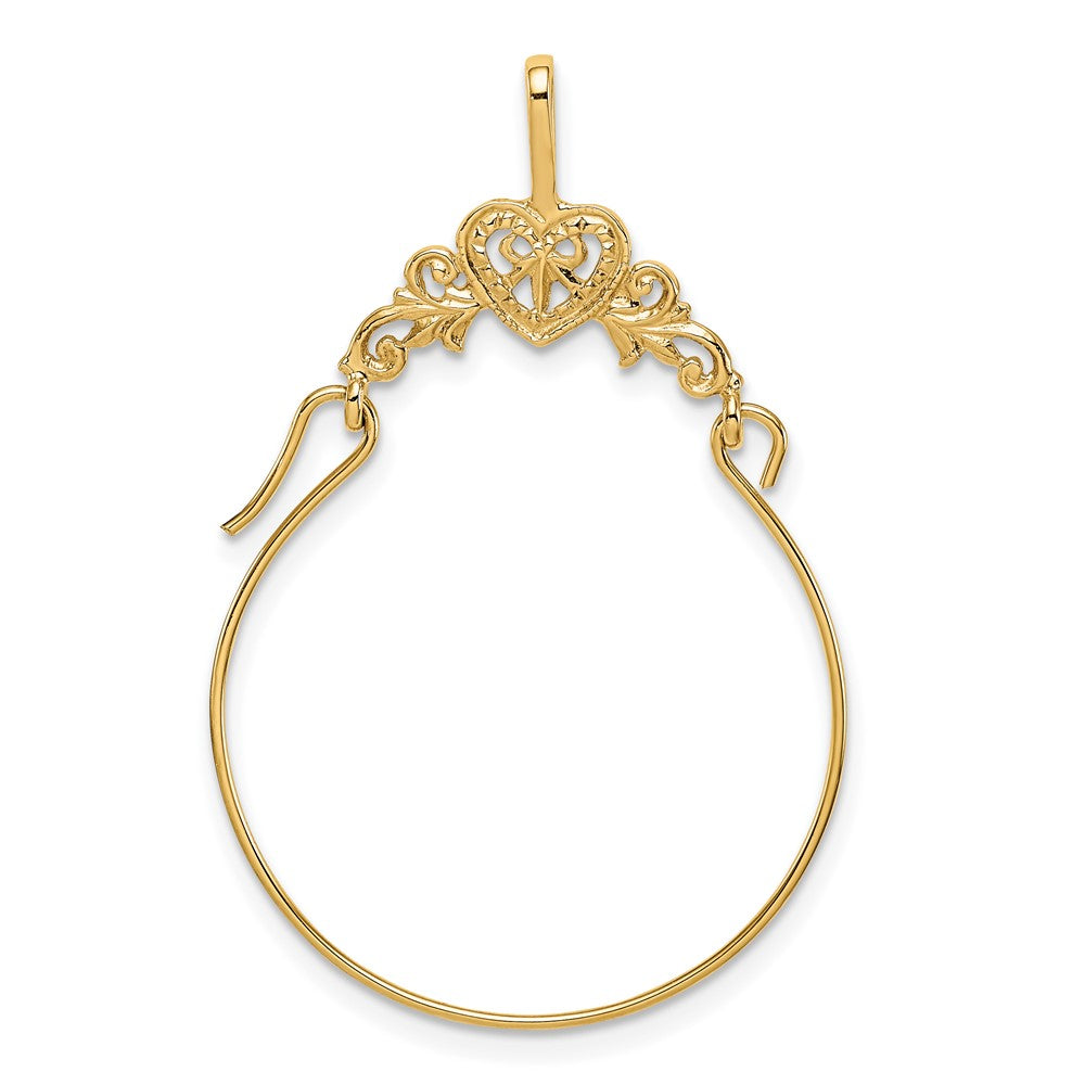 10K Yellow Gold Polished Filigree Heart Charm Holder
