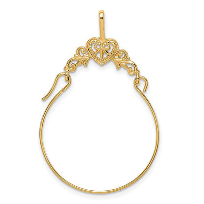 10K Yellow Gold Polished Filigree Heart Charm Holder