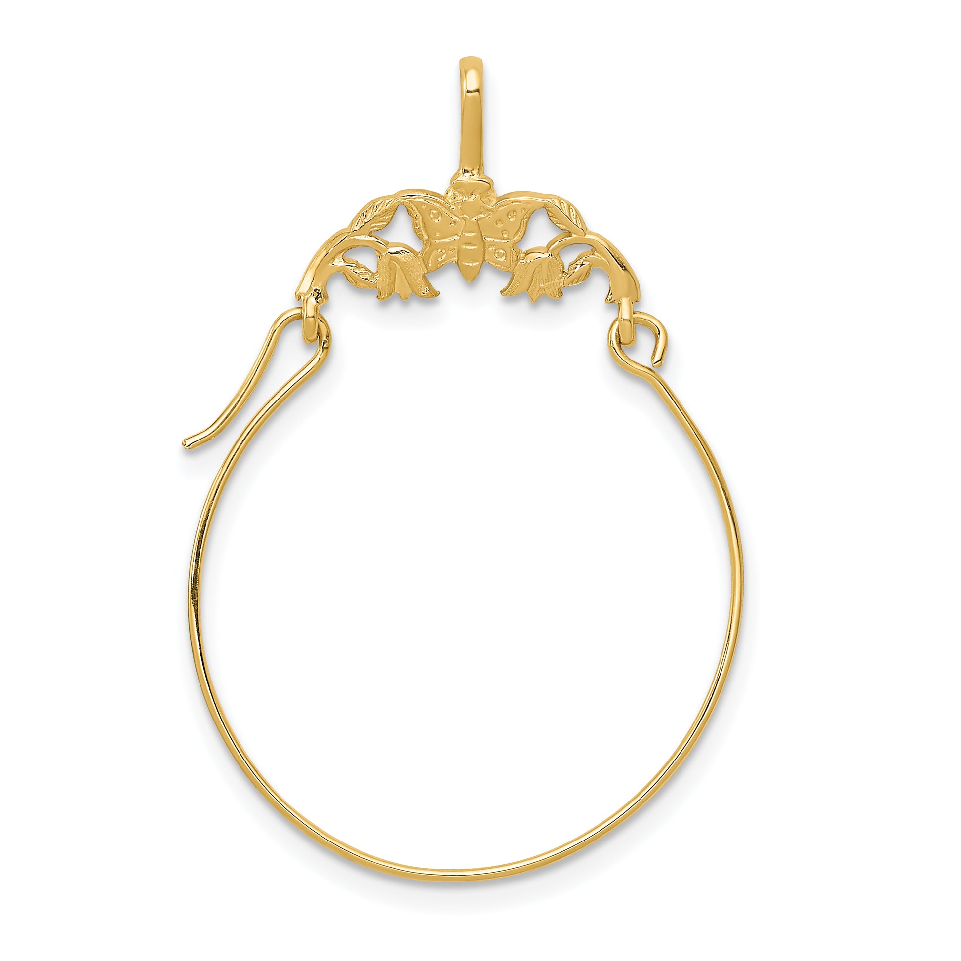 10K Yellow Gold Polished Butterflies Charm Holder