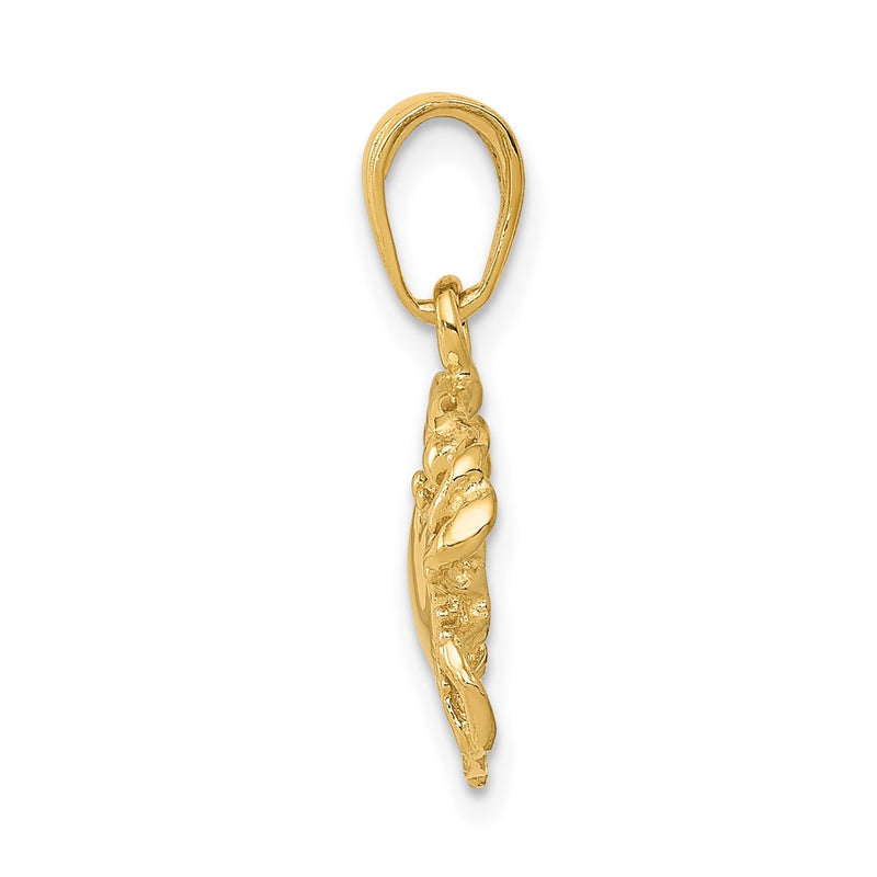 10K Yellow Gold Solid Polished Open-Backed Crab Pendant