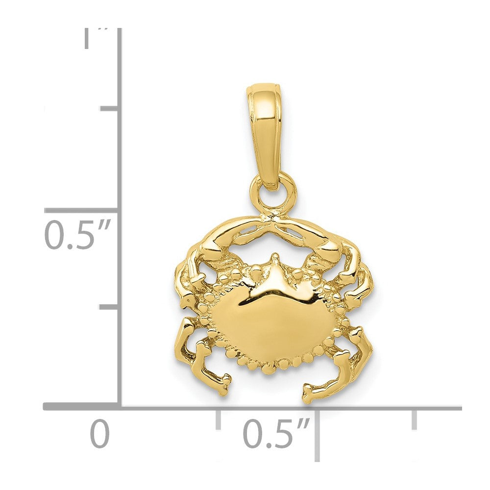 10K Yellow Gold Solid Polished Open-Backed Crab Pendant