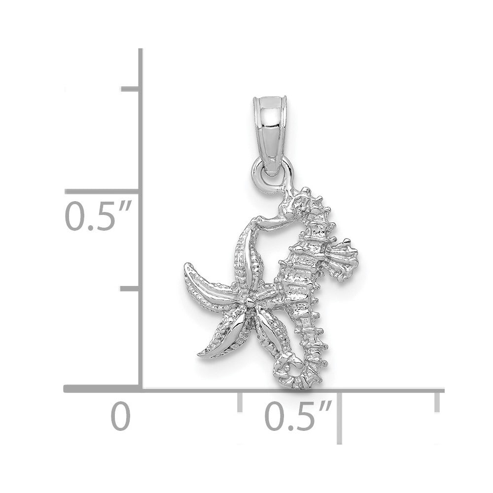 10K White Gold 10K Solid Seahorse And Starfish Pendant