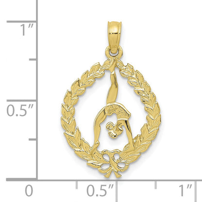 10K Yellow Gold 10K Solid Polished Framed Gymnast Pendant
