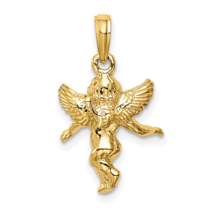 CUSTOM ORDER (3 diamonds on each wing )10K Yellow Gold 3D Polished Solid Angel Pendant (Copy)