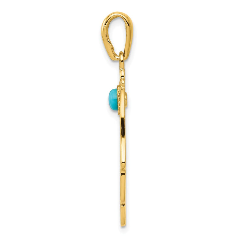 10K Yellow Gold Turquoise Filigree Chamseh Pendant