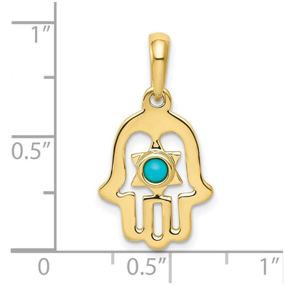 10K Yellow Gold Turquoise Chamseh Pendant