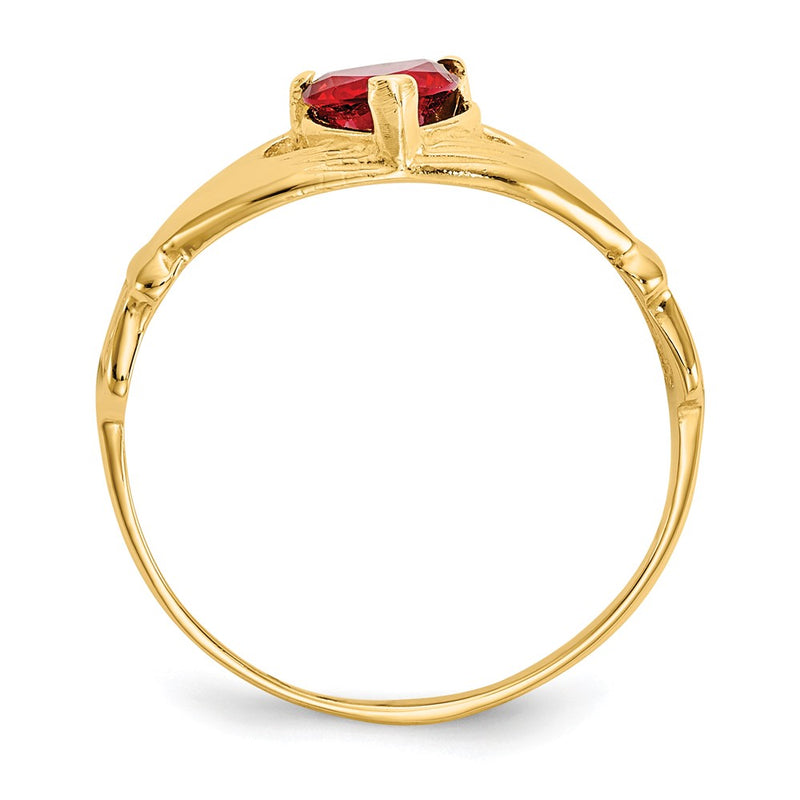10K Yellow Gold Cz January Birthstone Claddagh Heart Ring