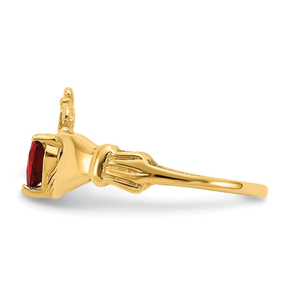 10K Yellow Gold Cz January Birthstone Claddagh Heart Ring