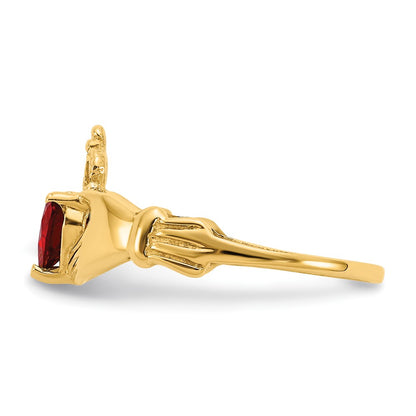 10K Yellow Gold Cz January Birthstone Claddagh Heart Ring