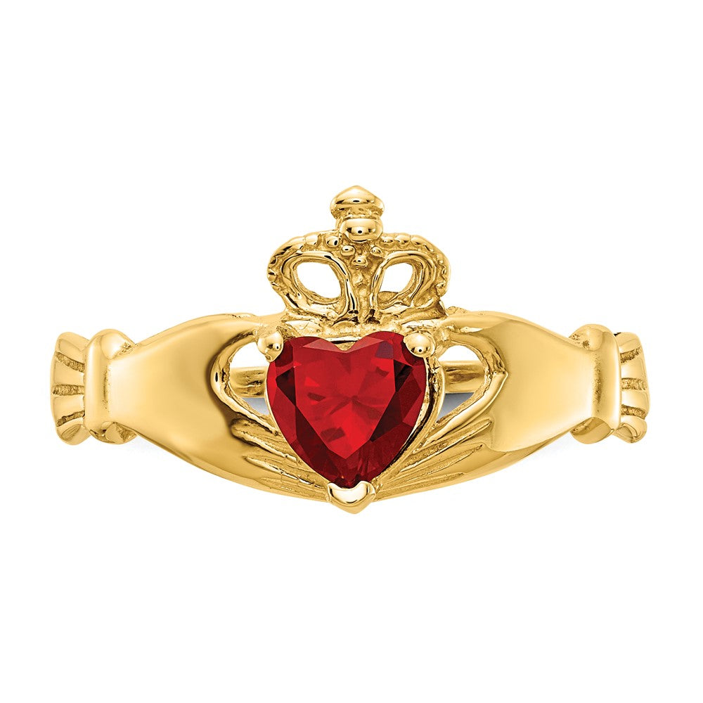 10K Yellow Gold Cz January Birthstone Claddagh Heart Ring