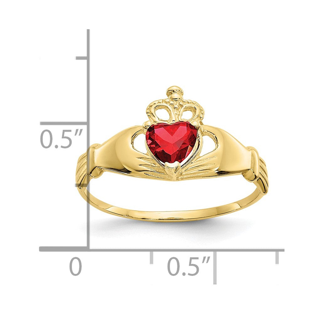 10K Yellow Gold Cz January Birthstone Claddagh Heart Ring