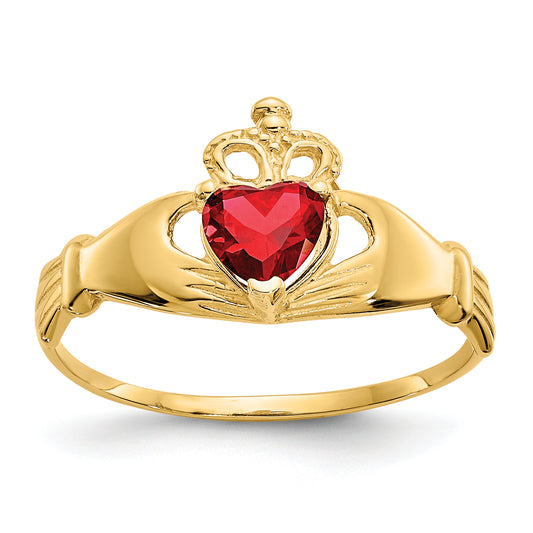 10K Yellow Gold Cz January Birthstone Claddagh Heart Ring