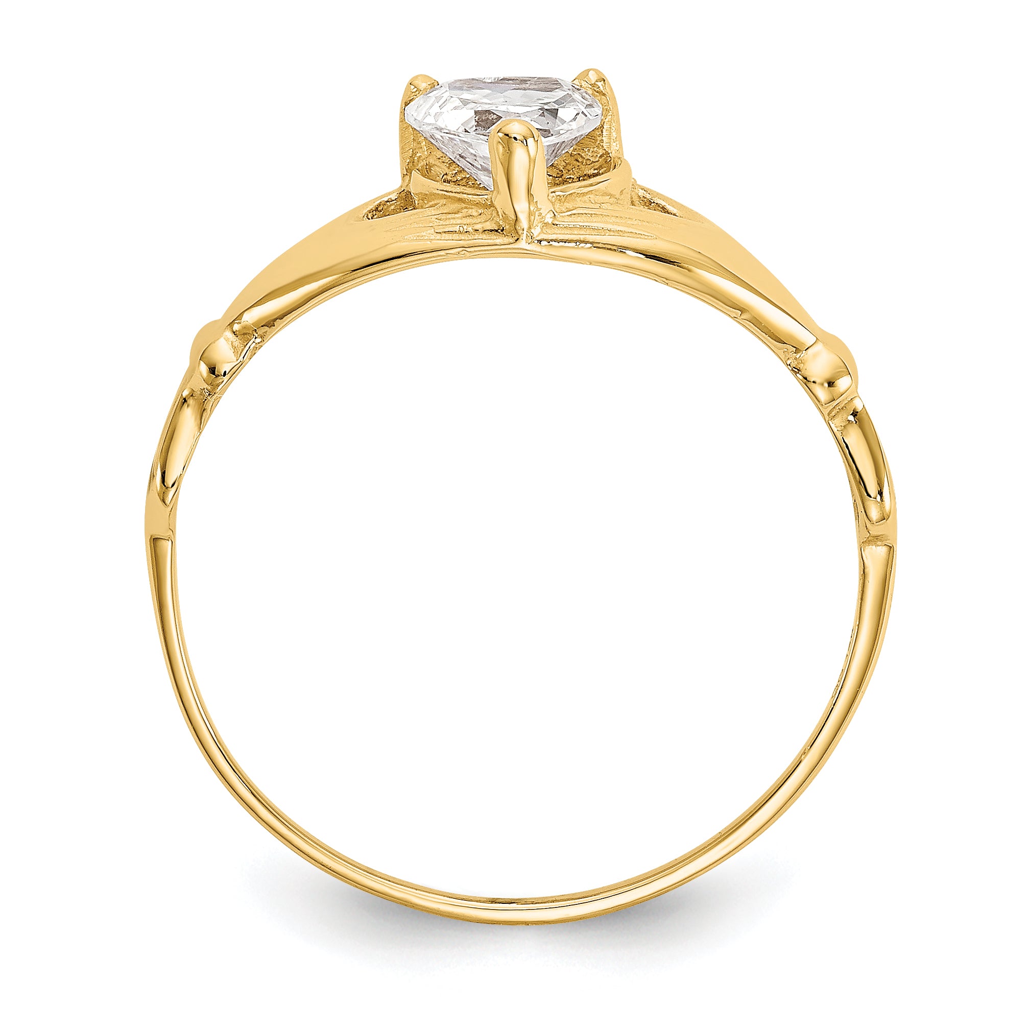 10K Yellow Gold Cz April Birthstone Claddagh Heart Ring