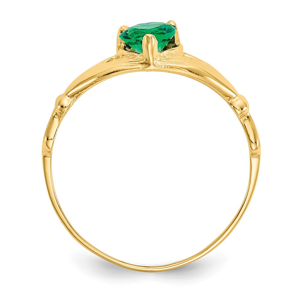 10K Yellow Gold Cz May Birthstone Claddagh Heart Ring