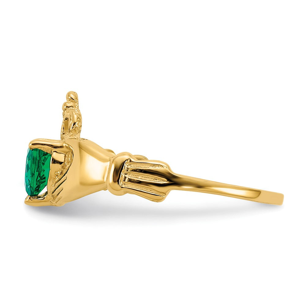 10K Yellow Gold Cz May Birthstone Claddagh Heart Ring