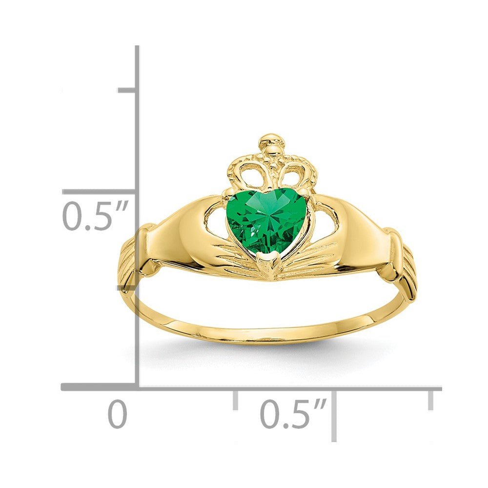 10K Yellow Gold Cz May Birthstone Claddagh Heart Ring