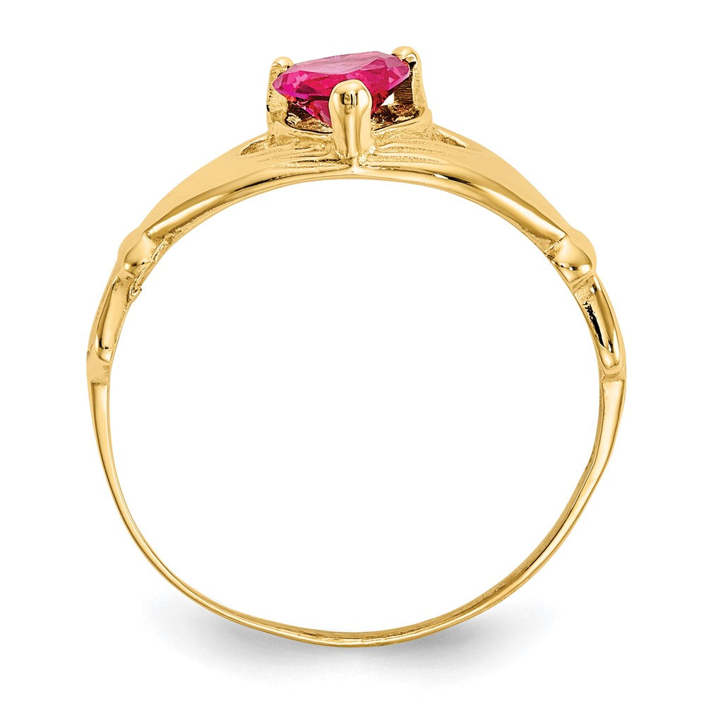 10K Yellow Gold Cz July Birthstone Claddagh Heart Ring