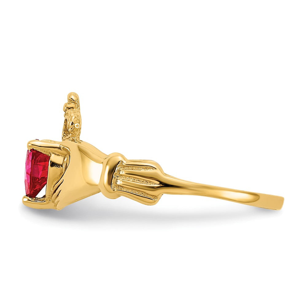 10K Yellow Gold Cz July Birthstone Claddagh Heart Ring