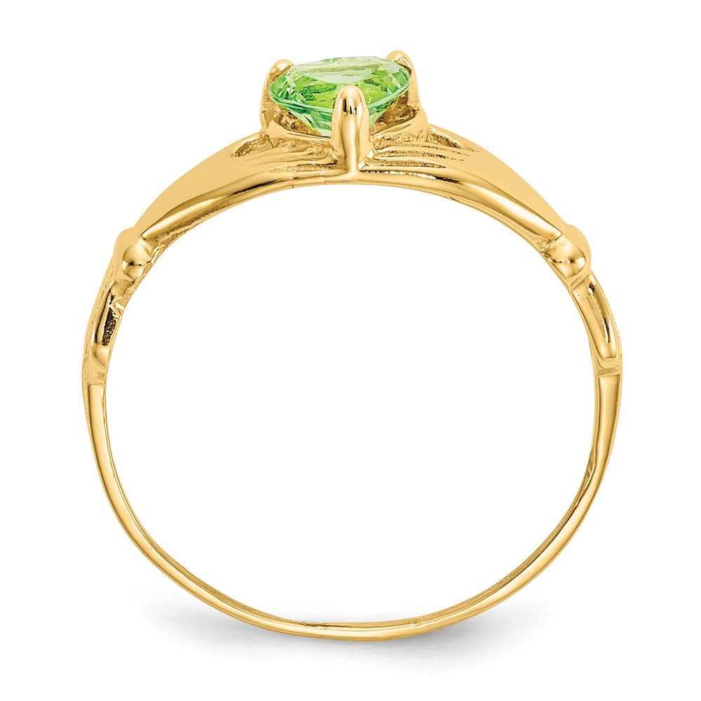 10K Yellow Gold Cz August Birthstone Claddagh Heart Ring