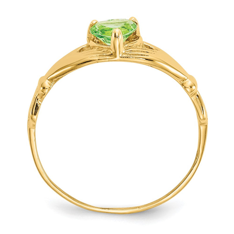 10K Yellow Gold Cz August Birthstone Claddagh Heart Ring