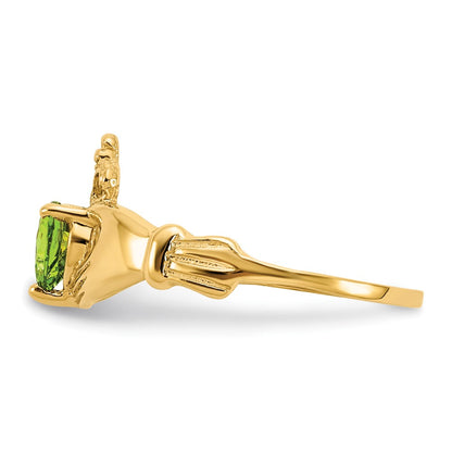 10K Yellow Gold Cz August Birthstone Claddagh Heart Ring