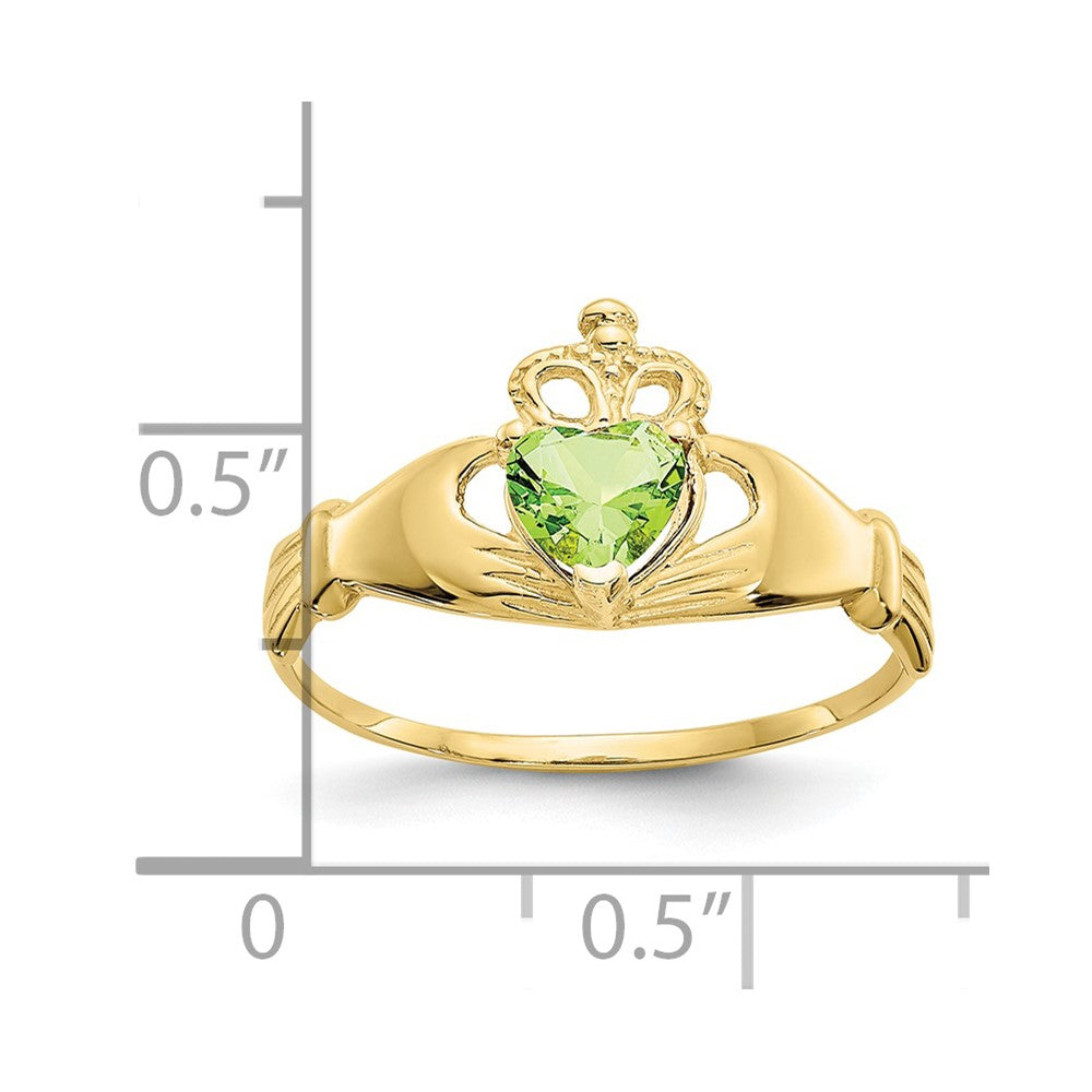 10K Yellow Gold Cz August Birthstone Claddagh Heart Ring