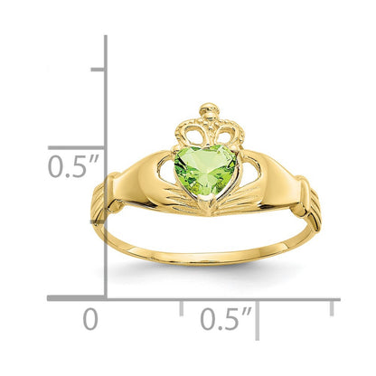 10K Yellow Gold Cz August Birthstone Claddagh Heart Ring