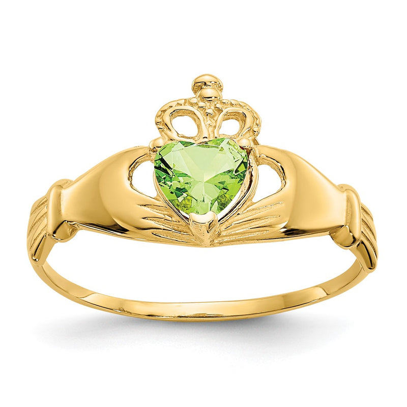10K Yellow Gold Cz August Birthstone Claddagh Heart Ring