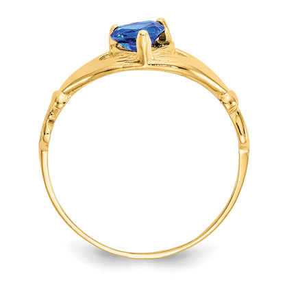 10K Yellow Gold Cz September Birthstone Claddagh Heart Ring