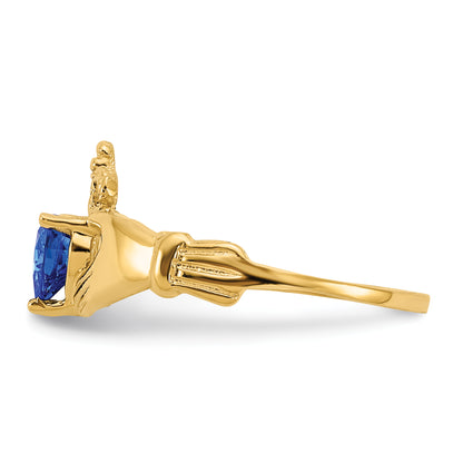 10K Yellow Gold Cz September Birthstone Claddagh Heart Ring