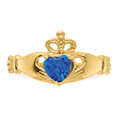 10K Yellow Gold Cz September Birthstone Claddagh Heart Ring
