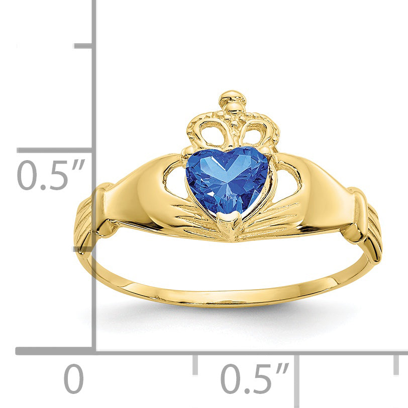 10K Yellow Gold Cz September Birthstone Claddagh Heart Ring