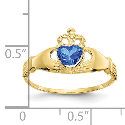 10K Yellow Gold Cz September Birthstone Claddagh Heart Ring