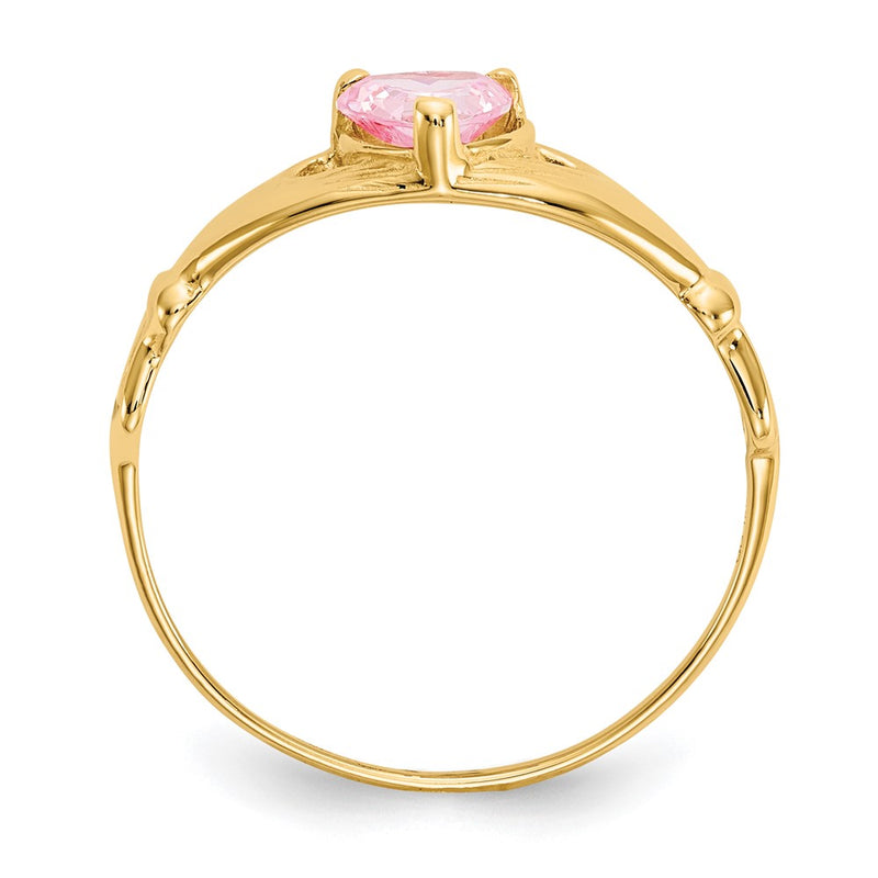10K Yellow Gold Cz October Birthstone Claddagh Heart Ring
