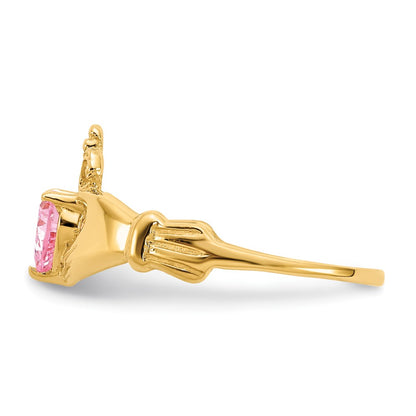10K Yellow Gold Cz October Birthstone Claddagh Heart Ring