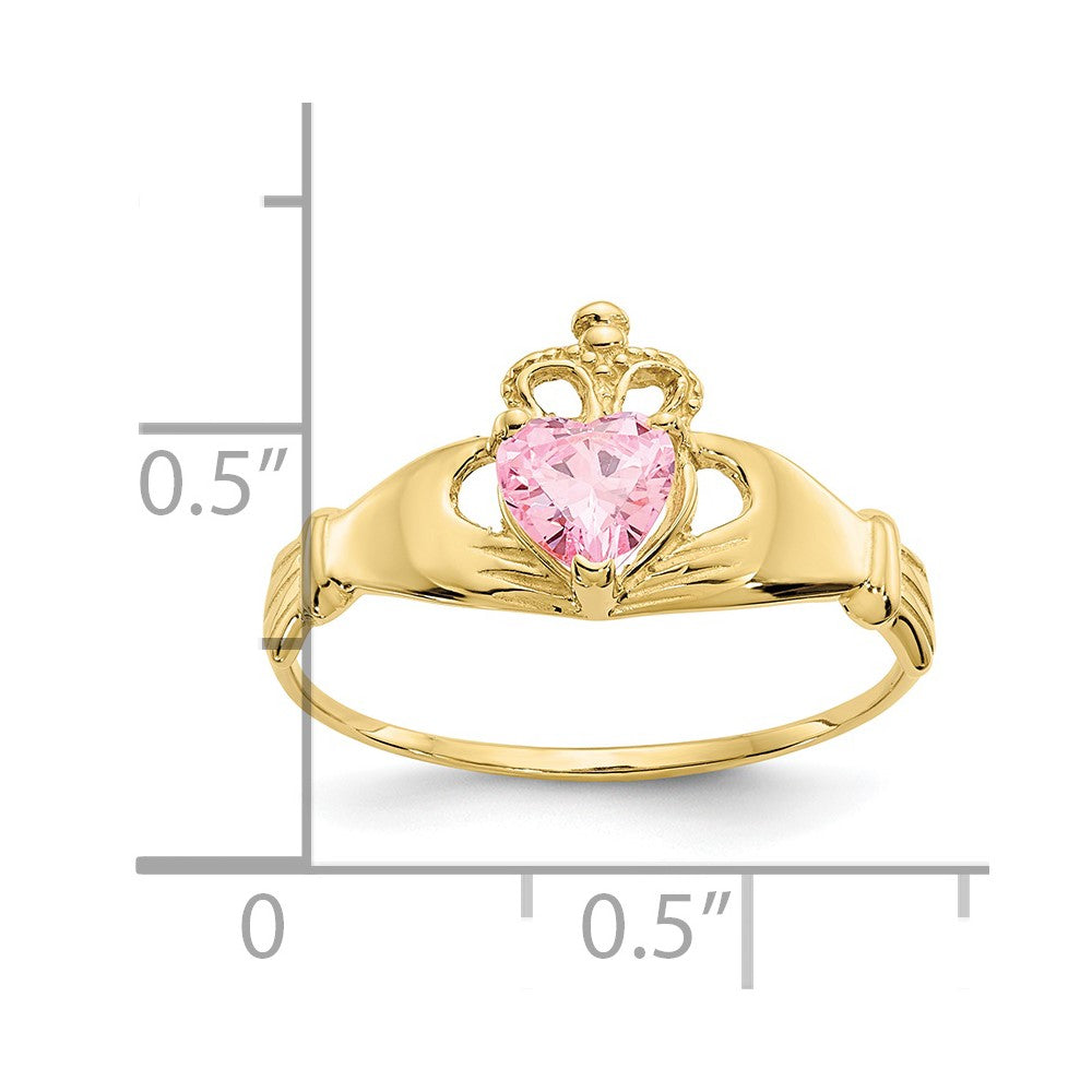 10K Yellow Gold Cz October Birthstone Claddagh Heart Ring
