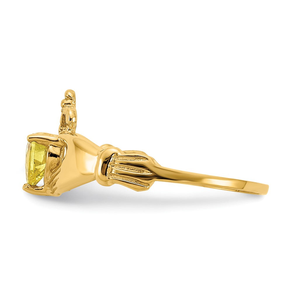 10K Yellow Gold Cz November Birthstone Claddagh Heart Ring