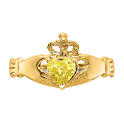10K Yellow Gold Cz November Birthstone Claddagh Heart Ring