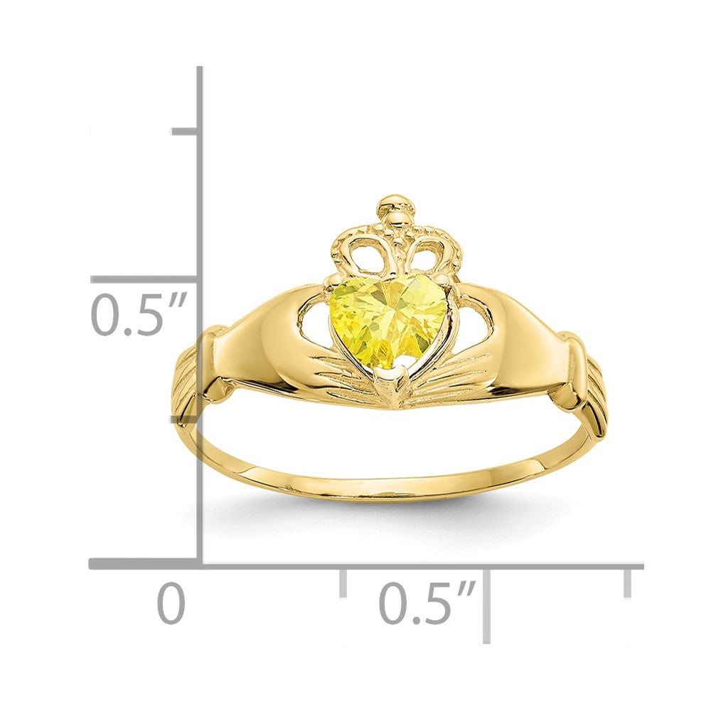 10K Yellow Gold Cz November Birthstone Claddagh Heart Ring